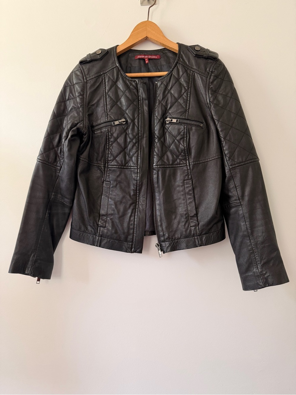 Comptoir Des Cotonniers Black Quilted Leather Jacket